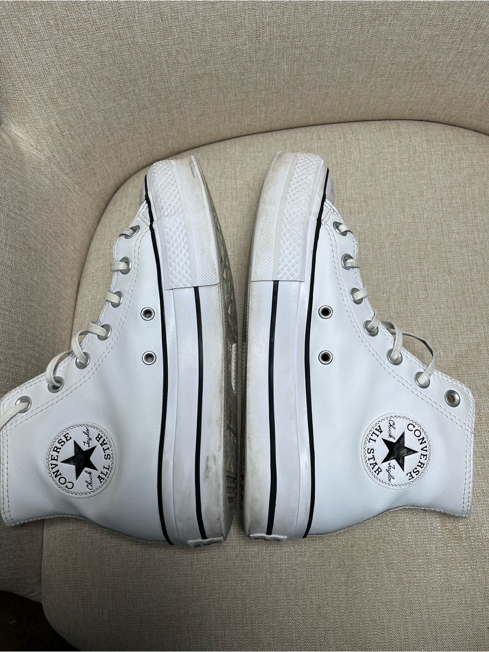Platform Converse White High Top Leather Sneakers